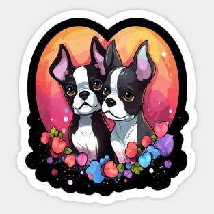 Boston Terrier Couple Valentine Sticker